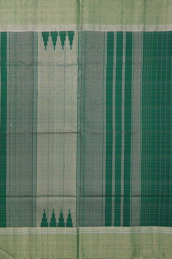 Raw Silk Saree In Emerald Green With Checks Design