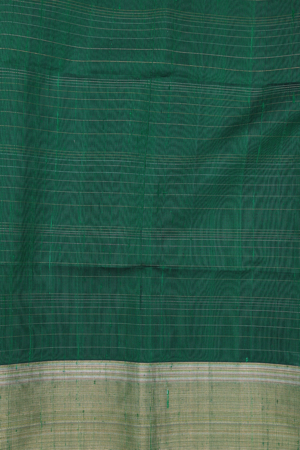 Raw Silk Saree In Emerald Green With Checks Design