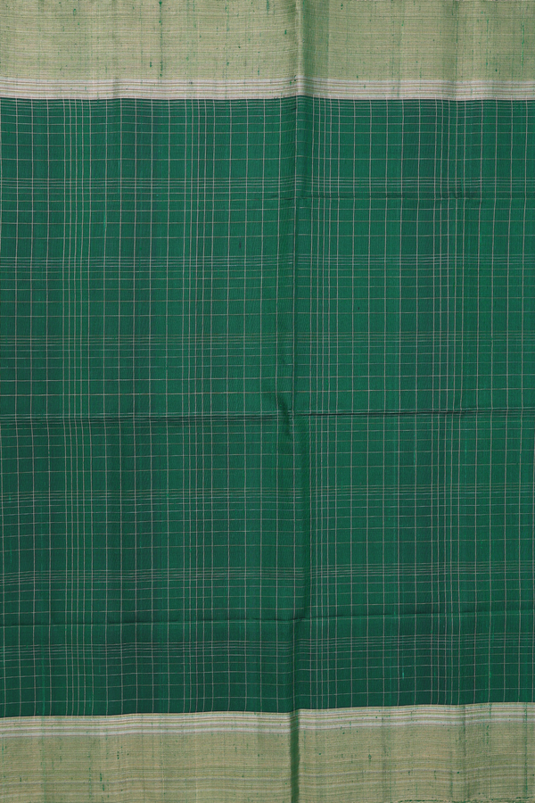 Raw Silk Saree In Emerald Green With Checks Design