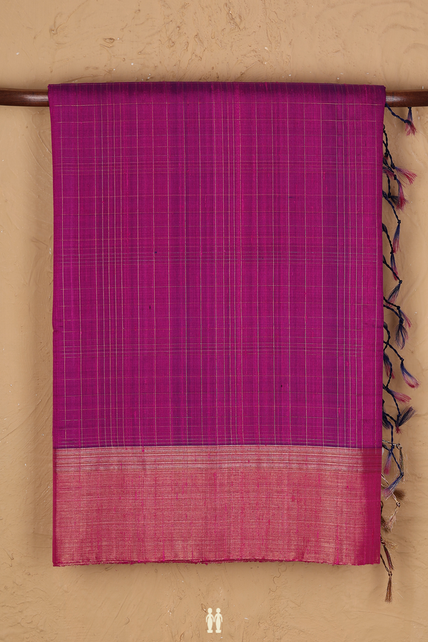 Raw Silk Saree In Purple Rose With Checks Design