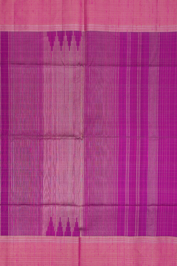 Raw Silk Saree In Purple Rose With Checks Design
