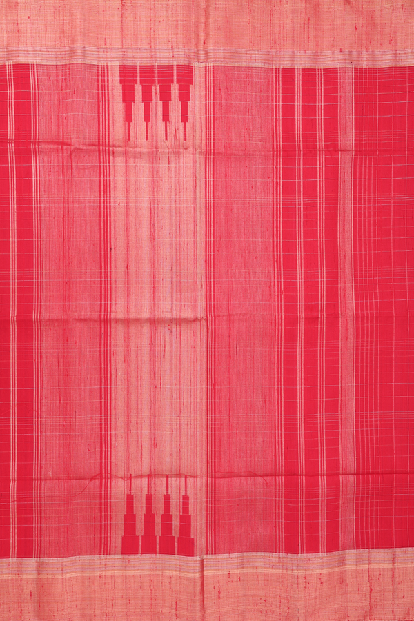 Raw Silk Saree In Chilli Red With Checks Design