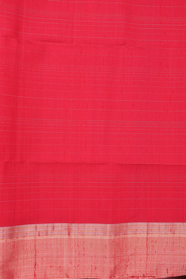 Raw Silk Saree In Chilli Red With Checks Design