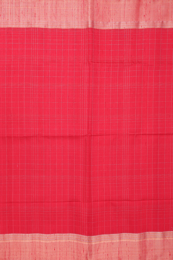 Raw Silk Saree In Chilli Red With Checks Design