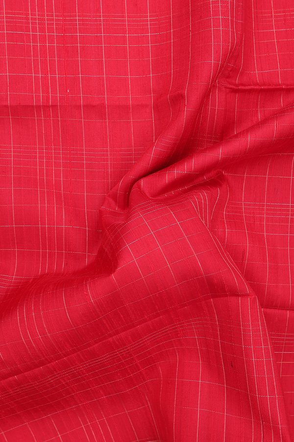 Raw Silk Saree In Chilli Red With Checks Design