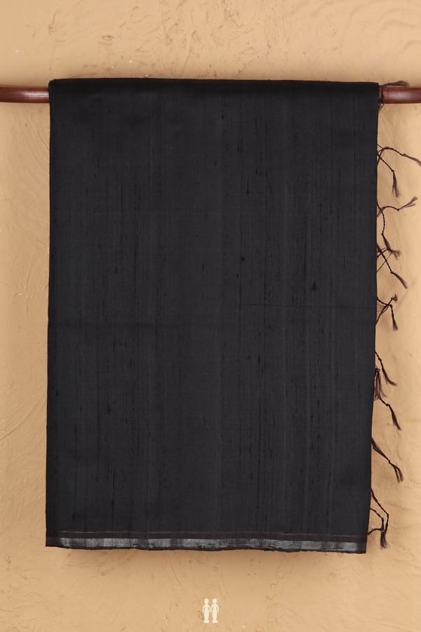 Raw Silk Saree In Black With Zari Pallu