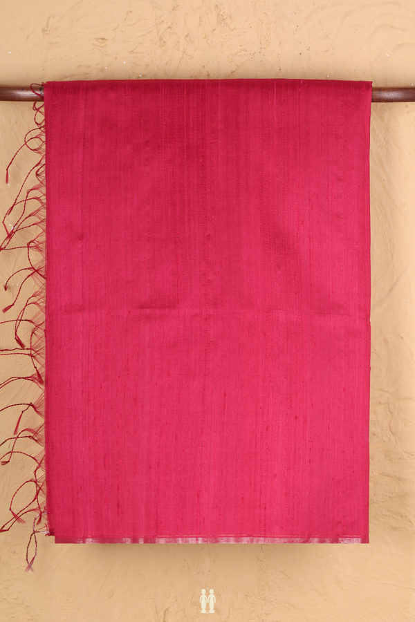 Raw Silk Saree In Dark Pink With Zari Pallu