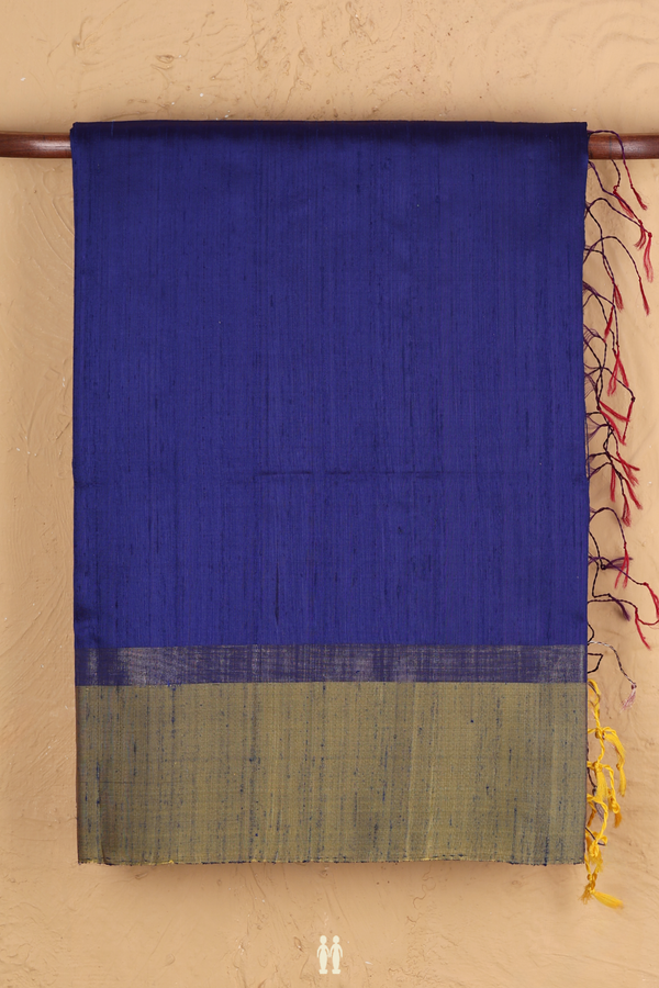 Raw Silk Saree In Royal Blue With Contrast Border