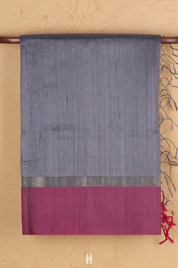 Raw Silk Saree In Grey With Contrast Border