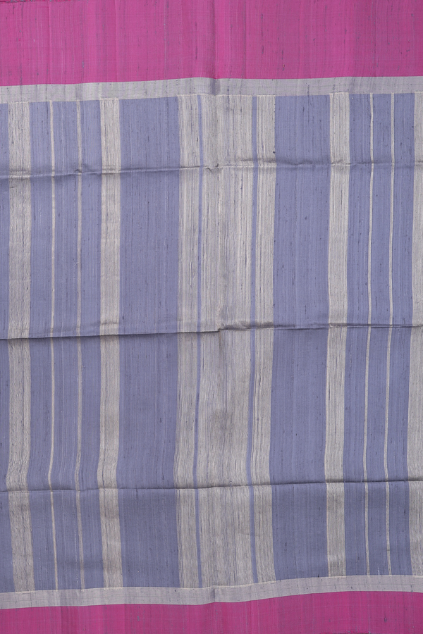 Raw Silk Saree In Grey With Contrast Border