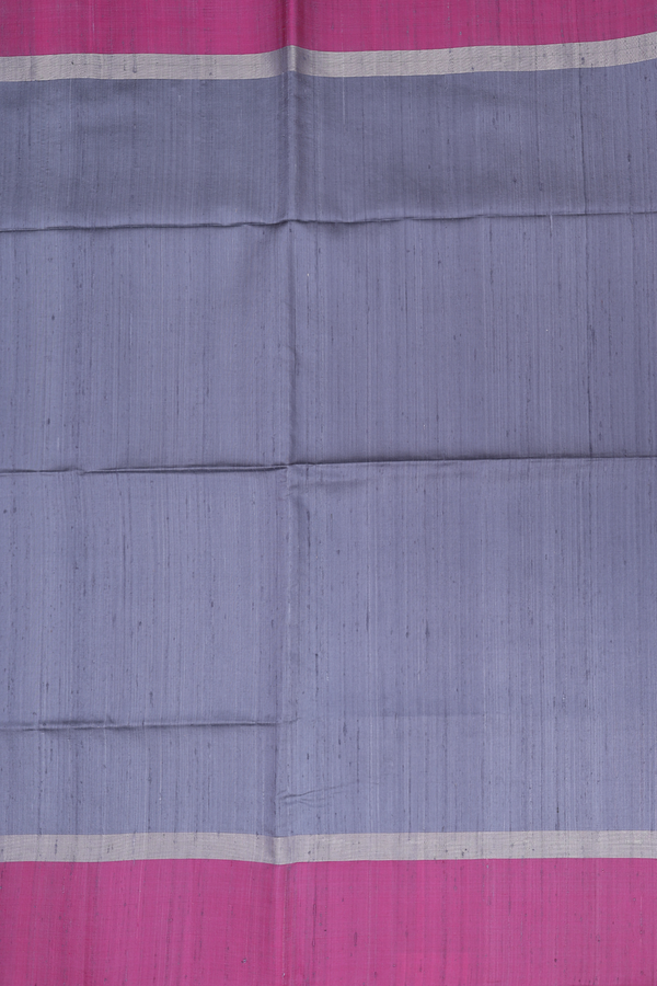 Raw Silk Saree In Grey With Contrast Border
