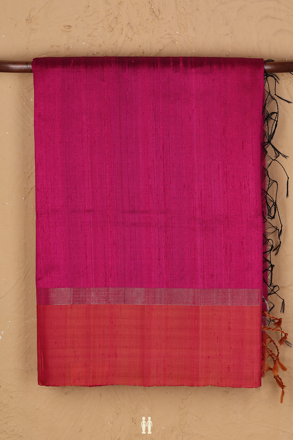 Raw Silk Saree In Berry Purple With Contrast Border