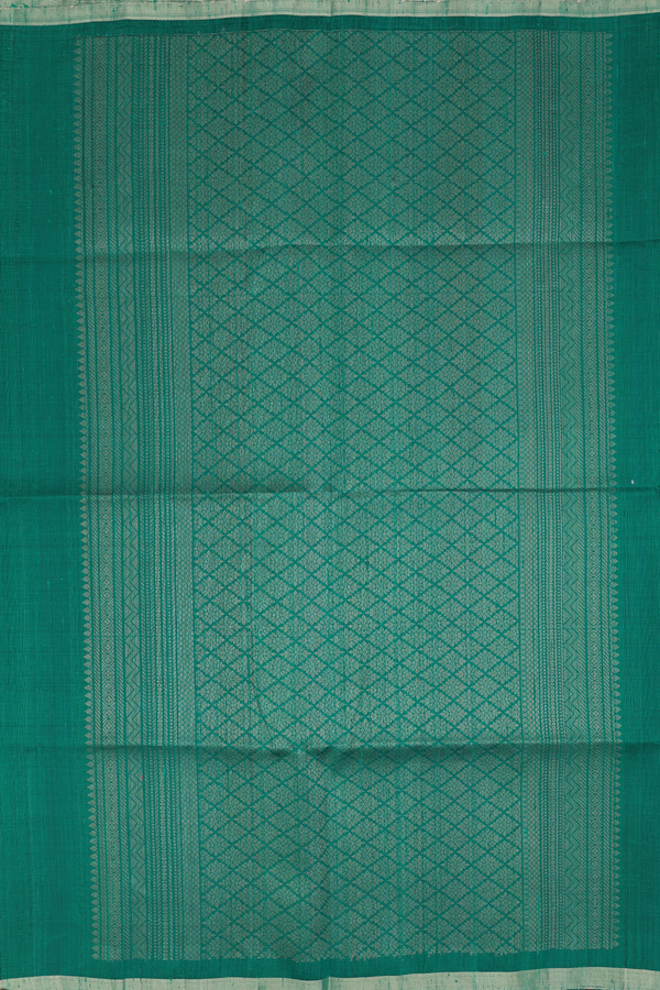Raw Silk Saree In Emerald Green With Floral Motifs