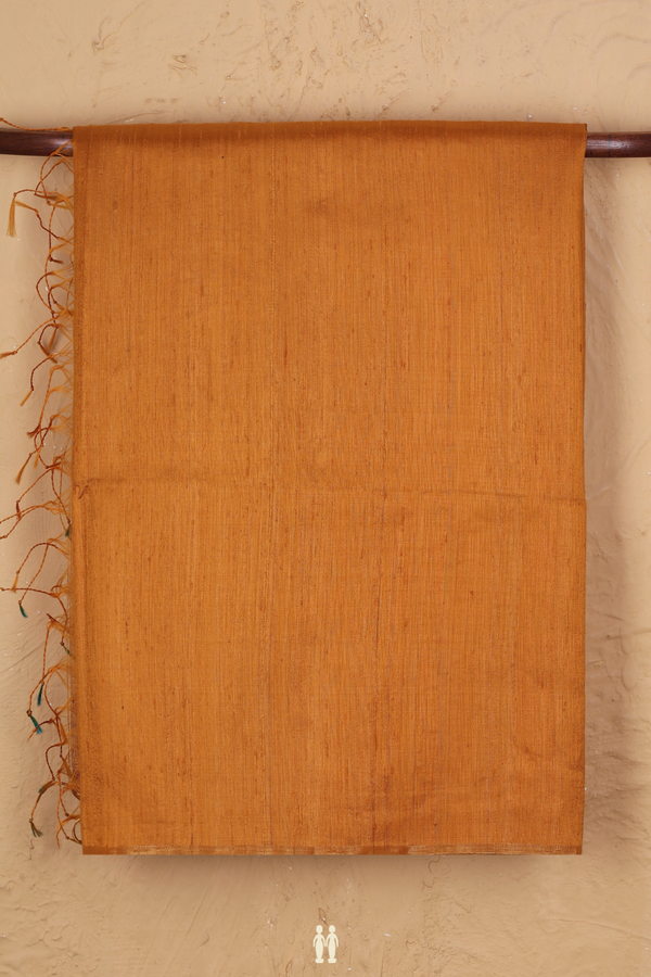 Raw Silk Saree In Ochre Orange With Zari Pallu