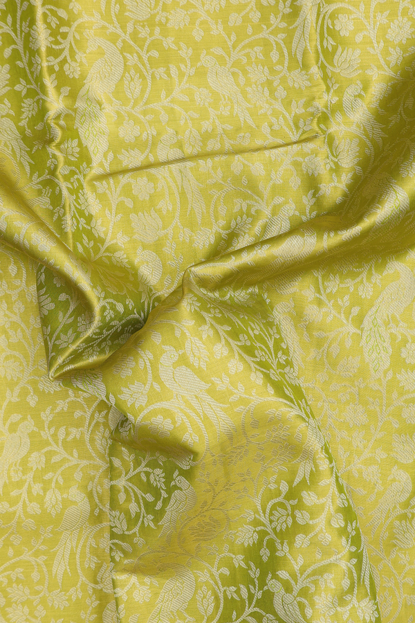 Kanchipuram Silk Saree In Olive Yellow With Floral Design