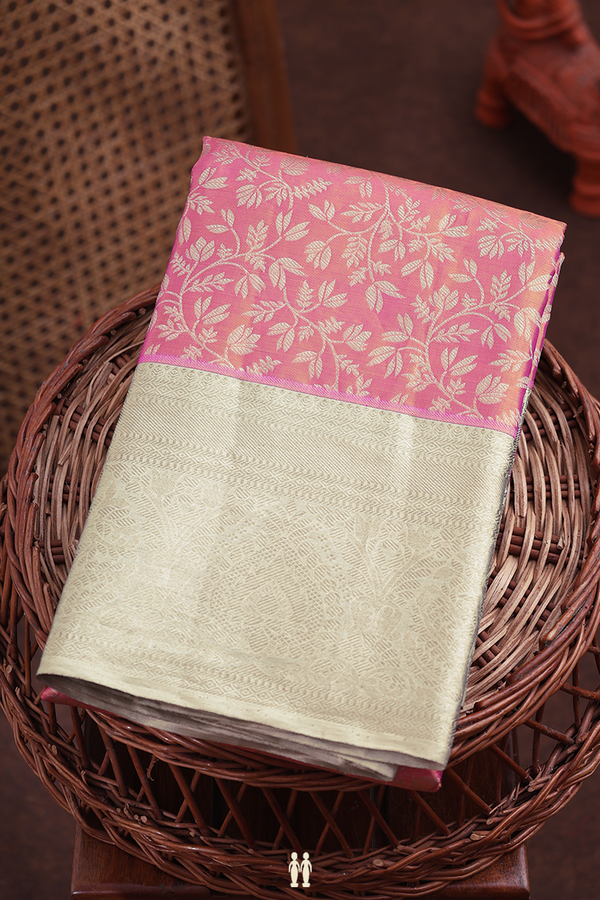 Kanchipuram Silk Saree In Pink Tissue With Floral Design
