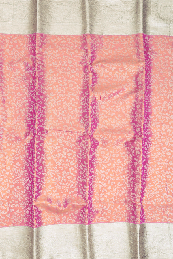 Kanchipuram Silk Saree In Pink Tissue With Floral Design