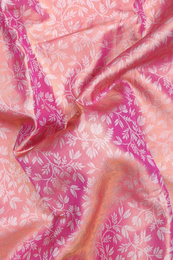 Kanchipuram Silk Saree In Pink Tissue With Floral Design