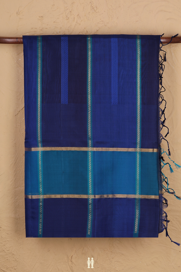 Soft Silk Saree In Shades Of Blue With Stripes Design