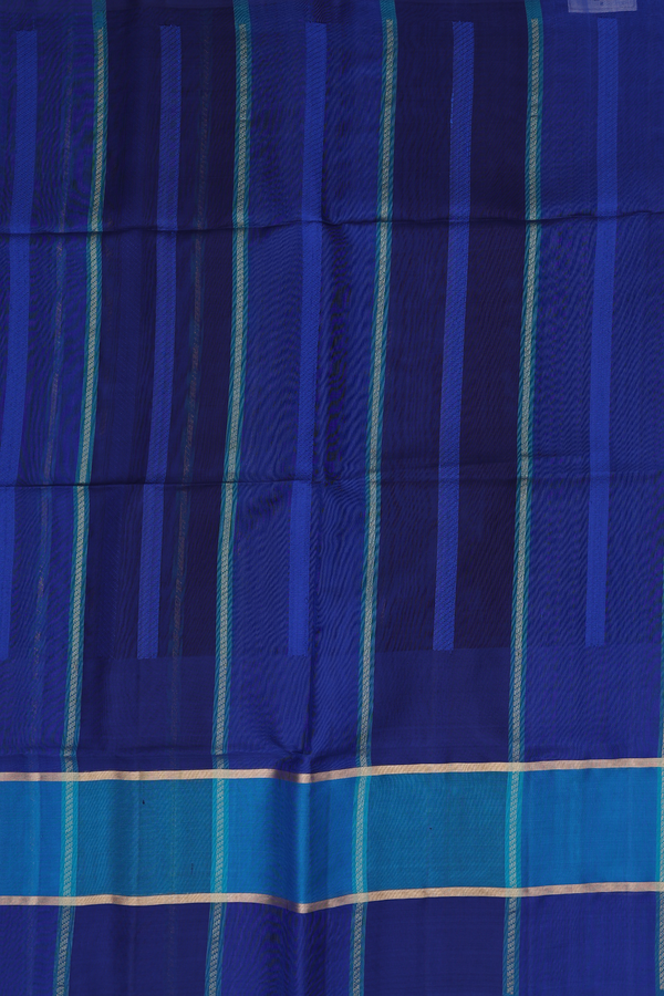 Soft Silk Saree In Shades Of Blue With Stripes Design