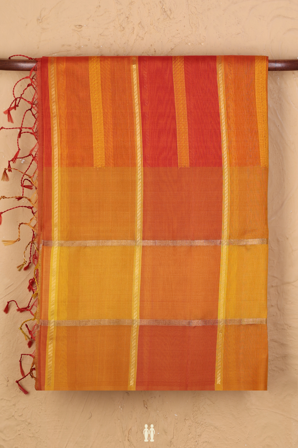 Soft Silk Organza Saree In Shades Of Orange With Stripes Design