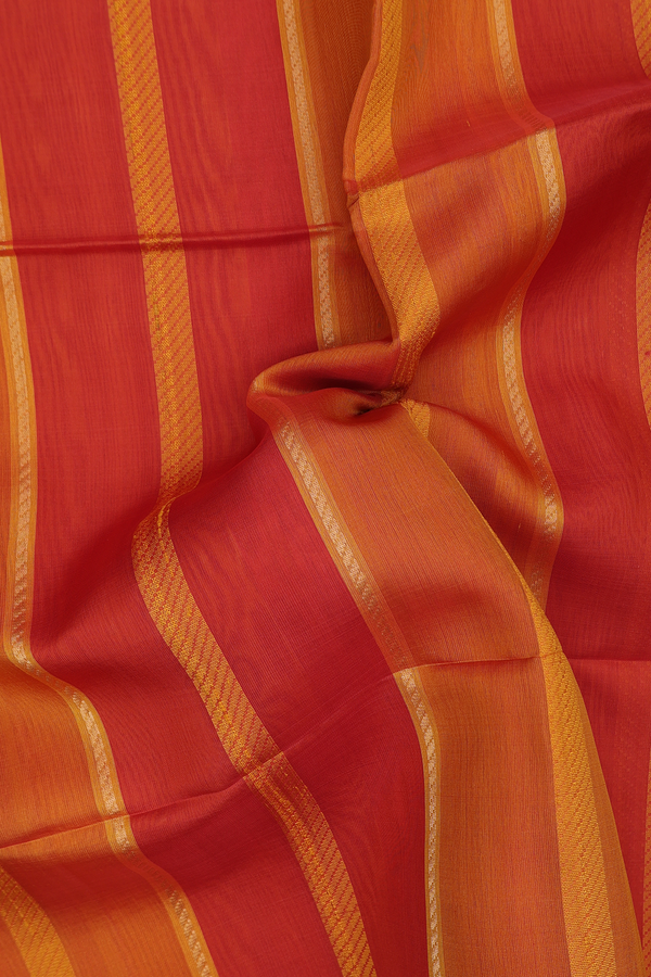 Soft Silk Organza Saree In Shades Of Orange With Stripes Design