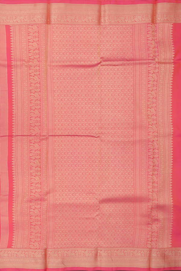 Kanchipuram Silk Saree In Coral Pink With Traditional Buttas