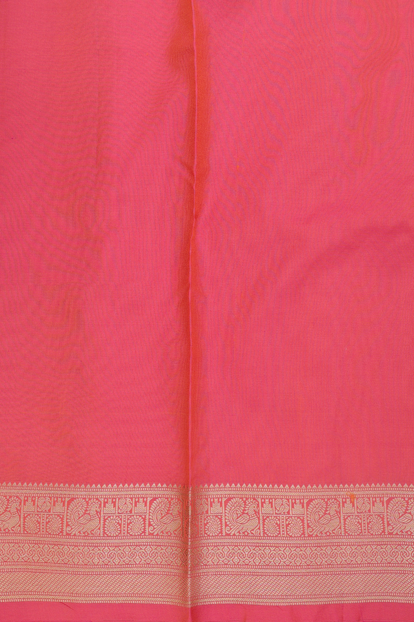Kanchipuram Silk Saree In Coral Pink With Traditional Buttas