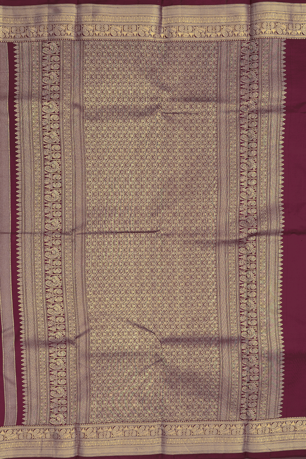 Kanchipuram Silk Saree In Burgundy Red With Horse Buttas