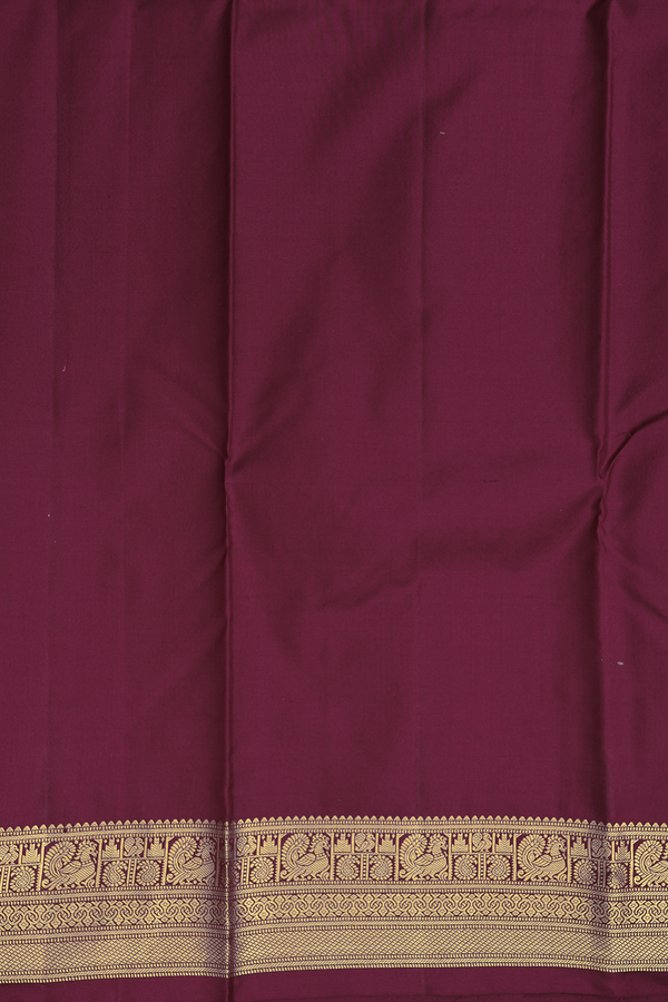 Kanchipuram Silk Saree In Burgundy Red With Horse Buttas