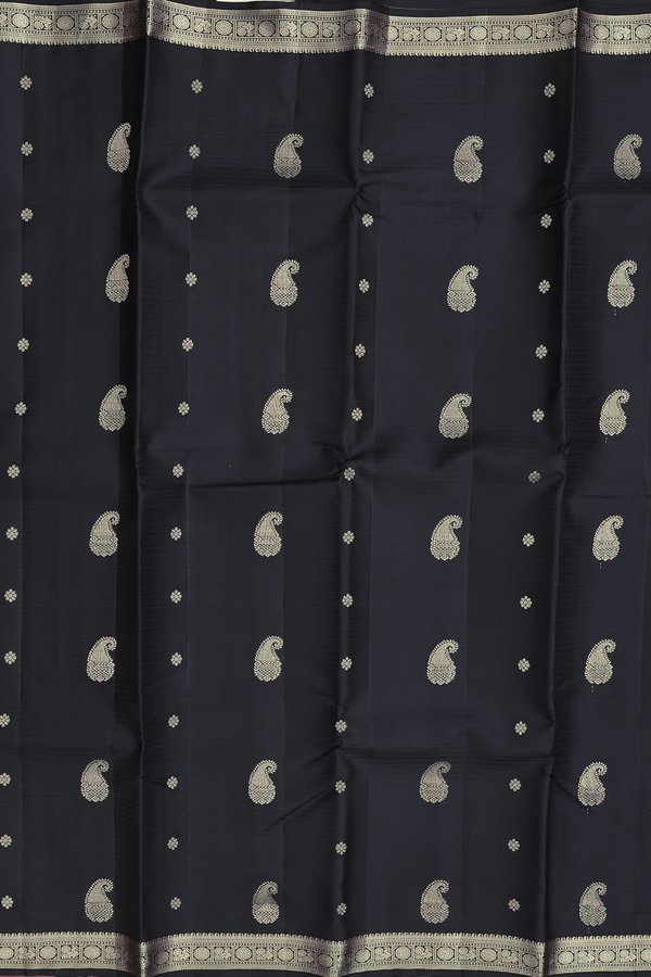 Kanchipuram Silk Saree In Black With Paisley Buttas
