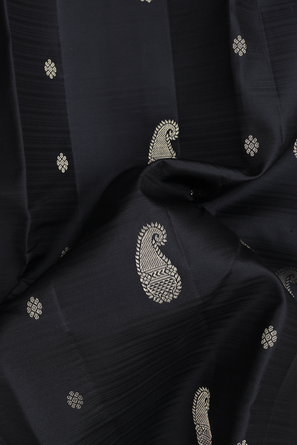 Kanchipuram Silk Saree In Black With Paisley Buttas