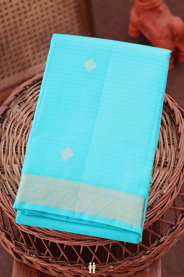 Kanchipuram Silk Saree In Light Blue With Diamond Buttas