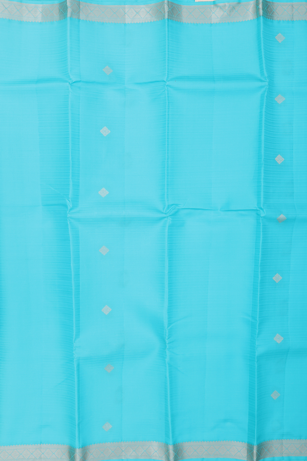 Kanchipuram Silk Saree In Light Blue With Diamond Buttas