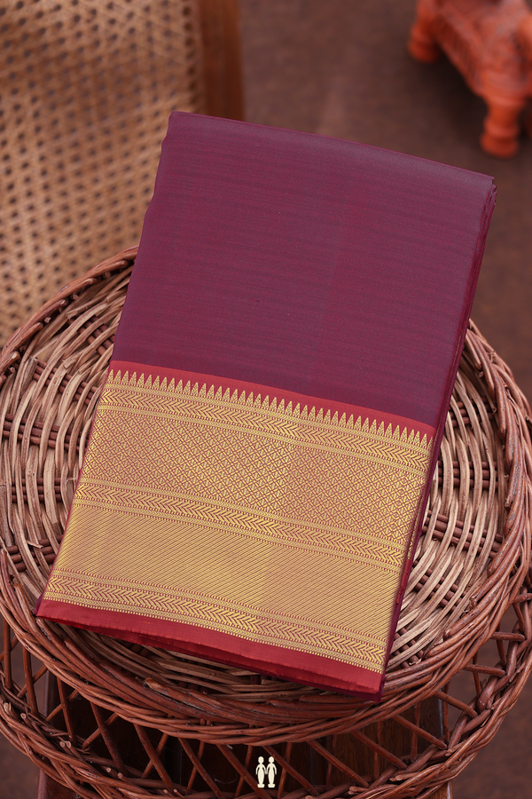 Kanchipuram Silk Saree Plain Burgundy With Contrast Border