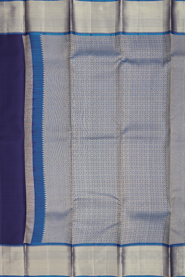 Kanchipuram Silk Saree In Navy Blue With Zari Border
