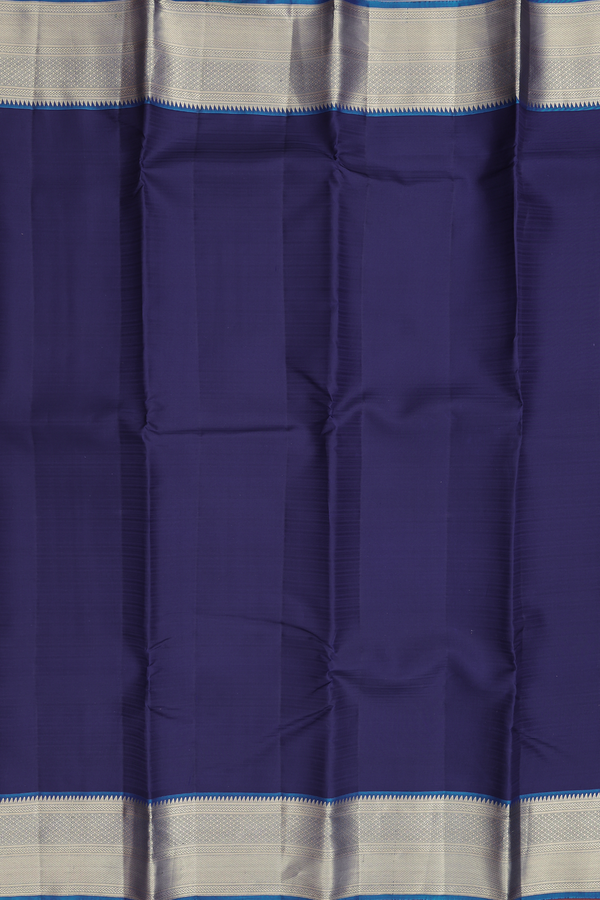 Kanchipuram Silk Saree In Navy Blue With Zari Border
