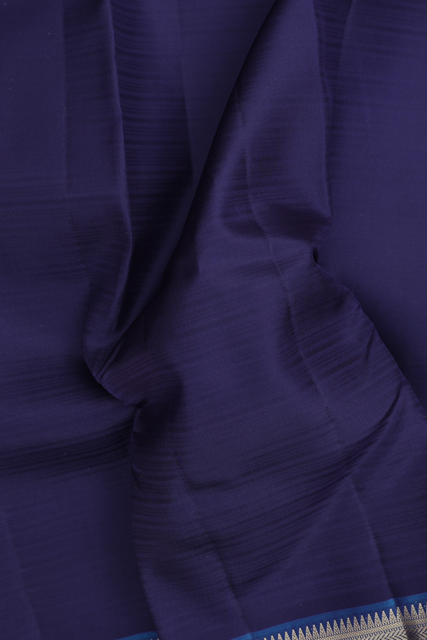 Kanchipuram Silk Saree In Navy Blue With Zari Border