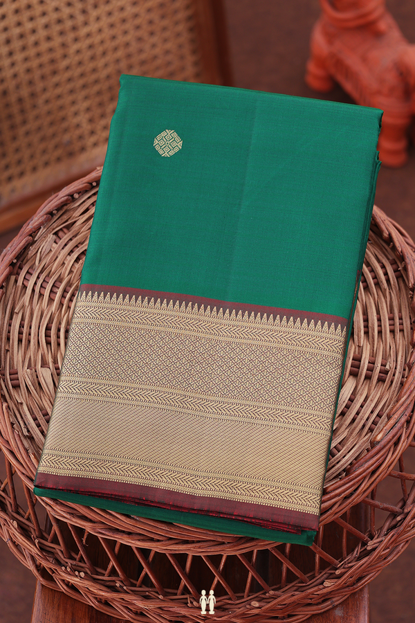 Kanchipuram Silk Saree In Forest Green With Zari Buttas