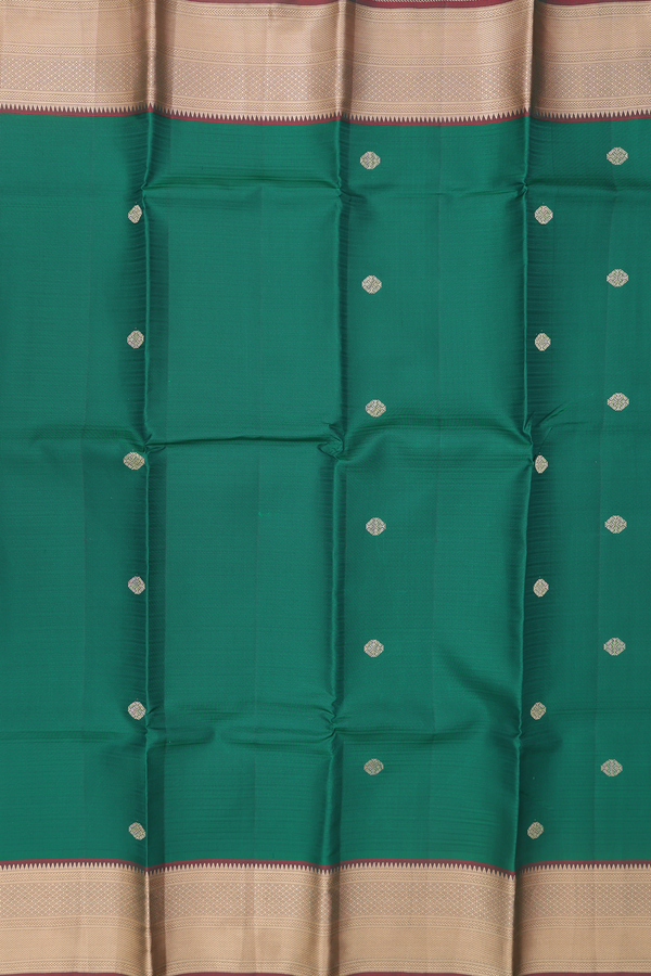 Kanchipuram Silk Saree In Forest Green With Zari Buttas