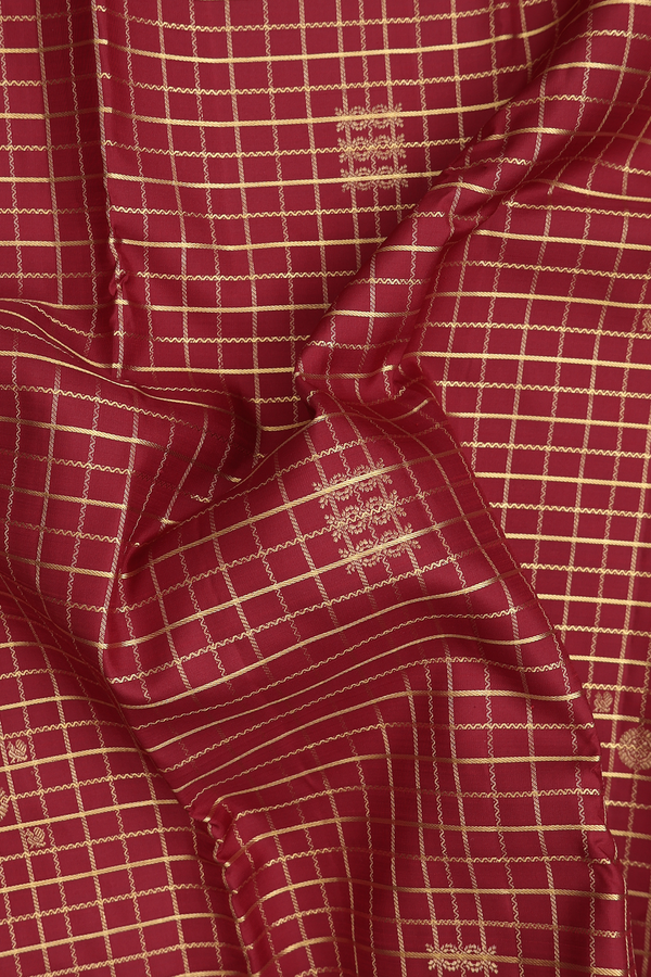 Kanchipuram Silk Saree In Crimson Red With Checks Design