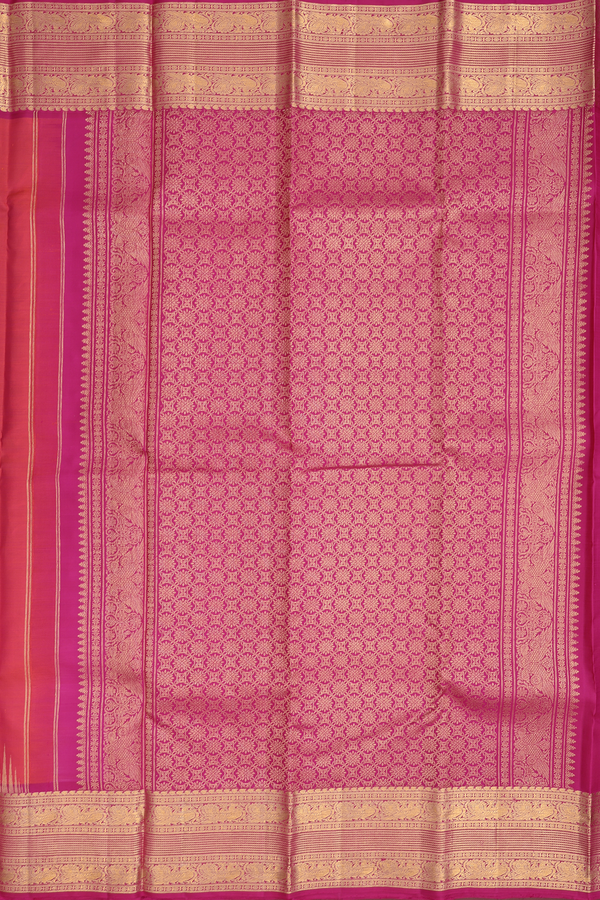 Kanchipuram Silk Saree In Coral Pink With Zari Buttas