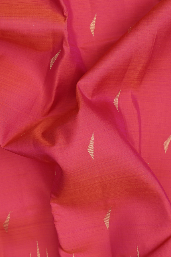 Kanchipuram Silk Saree In Coral Pink With Zari Buttas