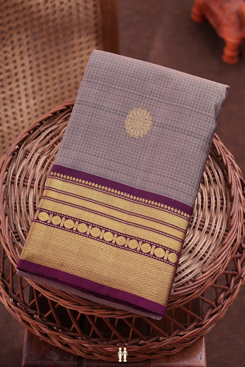 Kanchipuram Silk Saree In Cocoa Brown With Checks Design