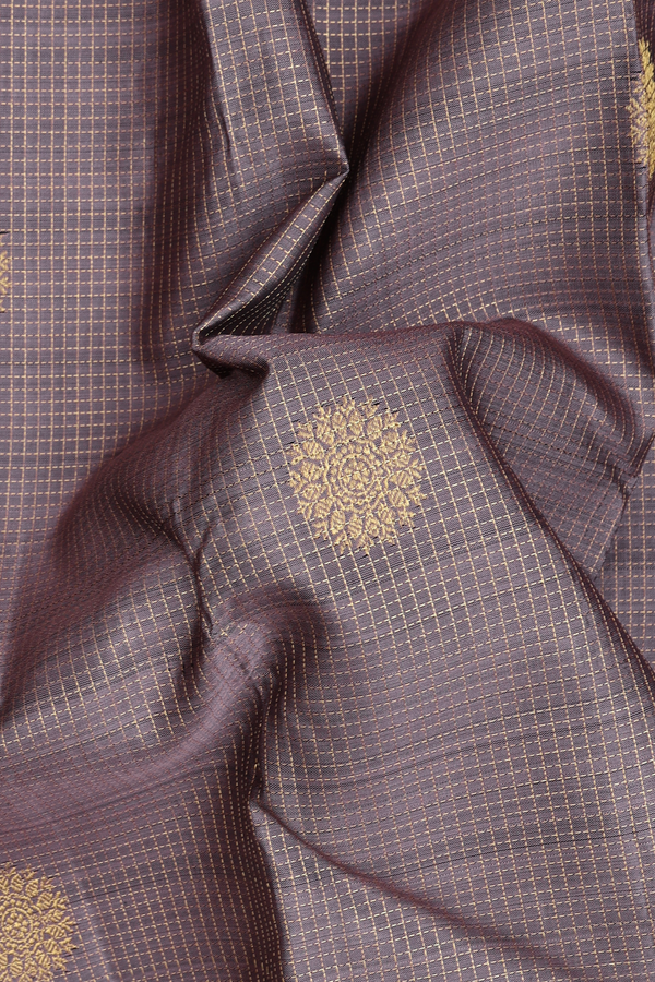 Kanchipuram Silk Saree In Cocoa Brown With Checks Design