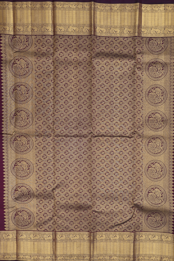 Kanchipuram Silk Saree In Dark Burgundy With Checks Design