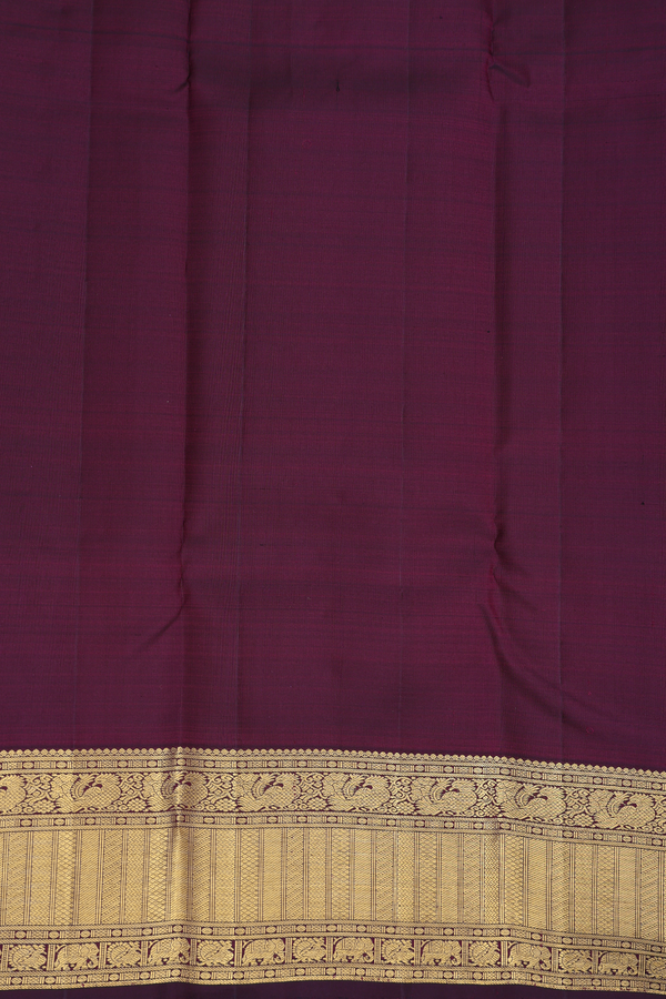 Kanchipuram Silk Saree In Dark Burgundy With Checks Design