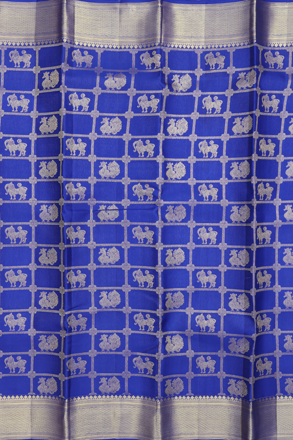 Kanchipuram Silk Saree In Royal Blue With Checks Design