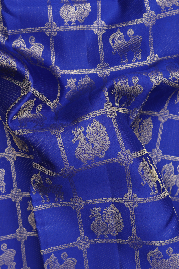Kanchipuram Silk Saree In Royal Blue With Checks Design
