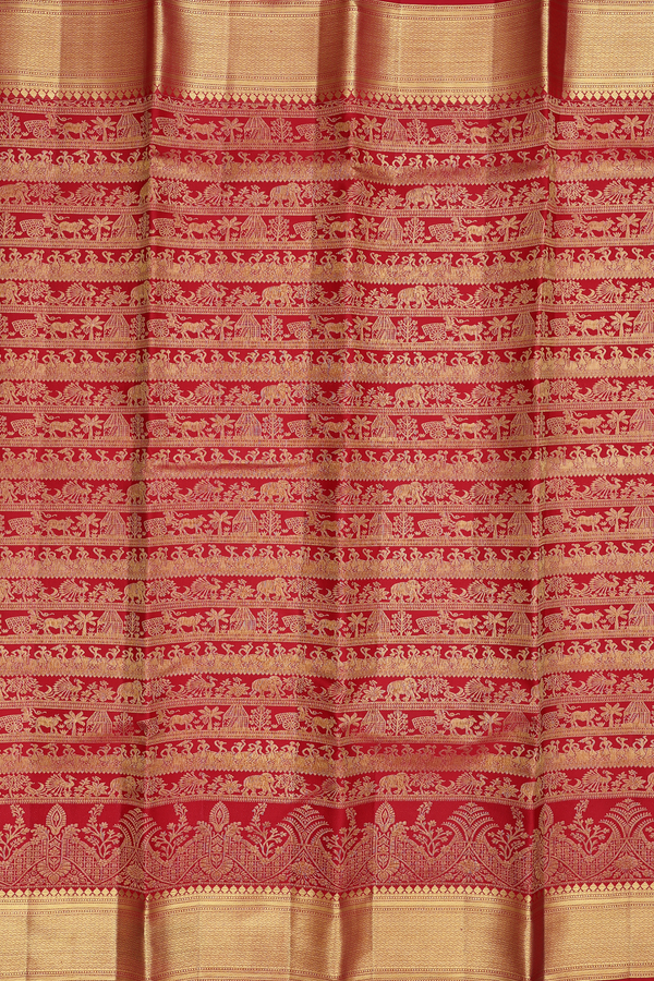 Kanchipuram Silk Saree In Crimson Red With Brocade Design